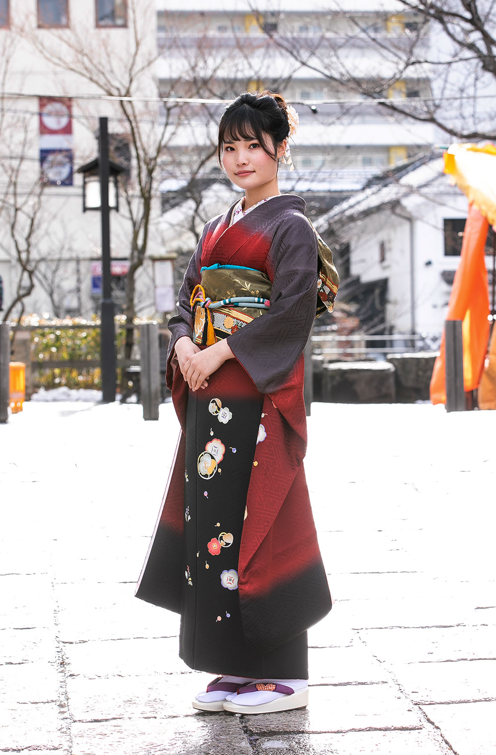 紗綾形段切り替え友禅振袖