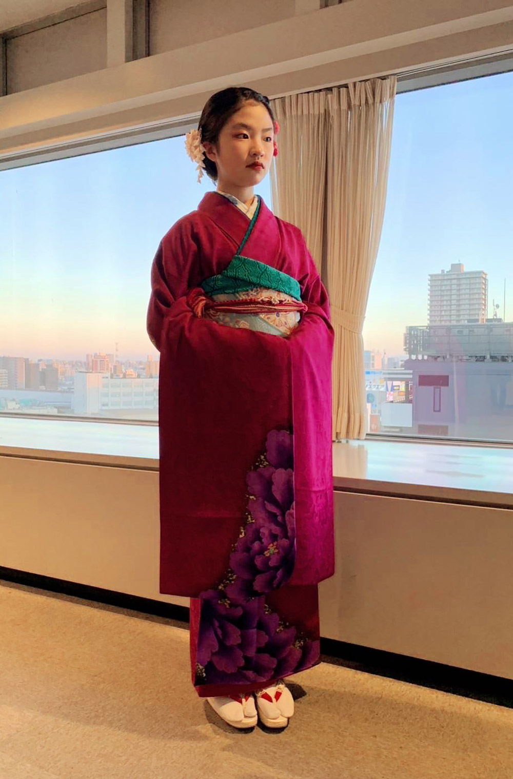 縮緬赤松竹梅振袖