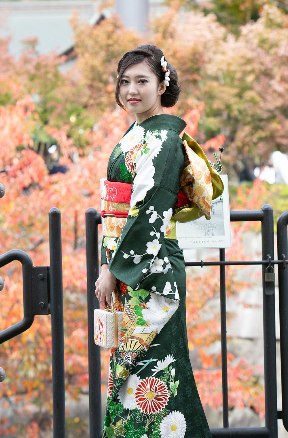 深緑色別注品手描友禅振袖